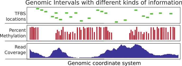 Summary of genomic intervals with different kinds of information.
