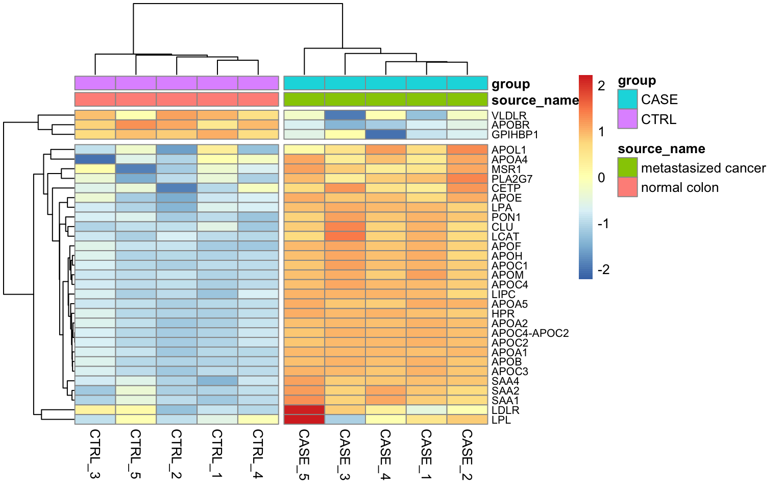 Heatmap of expression value from the genes with the top GO term.